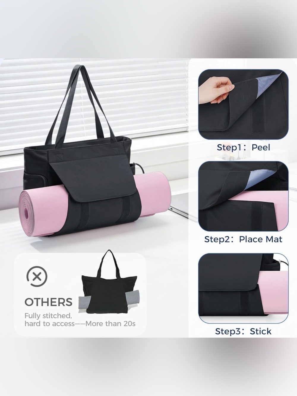 Women’s Gym Bag/Tote Bag with Yoga Mat Holder and Wet/Dry Pocket - Picture 3 of 7